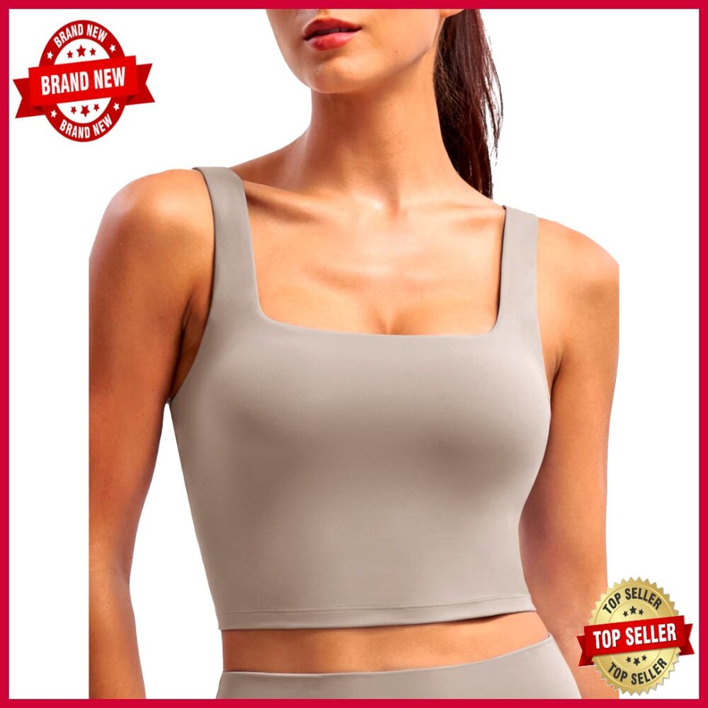 Square Neck Sports Bra Crop Top With Removable Pads, Light Support